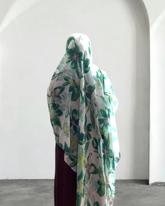 Light Green Floral Modal Hijab