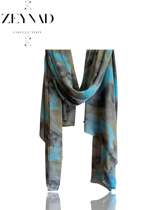 Vibrant oceanic watercolor chiffon hijab