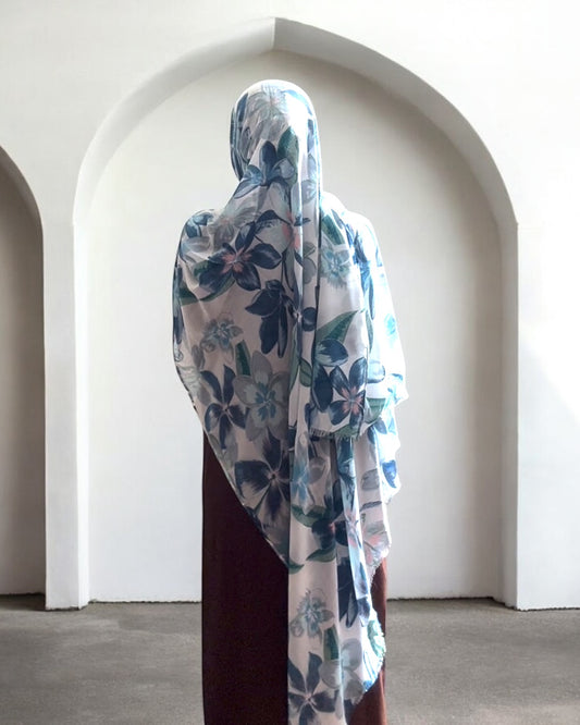 Light Blue Floral Modal Hijab
