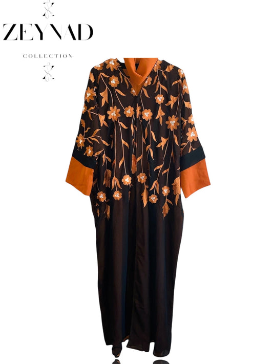 Handmade Orange open Chiffon Abaya
