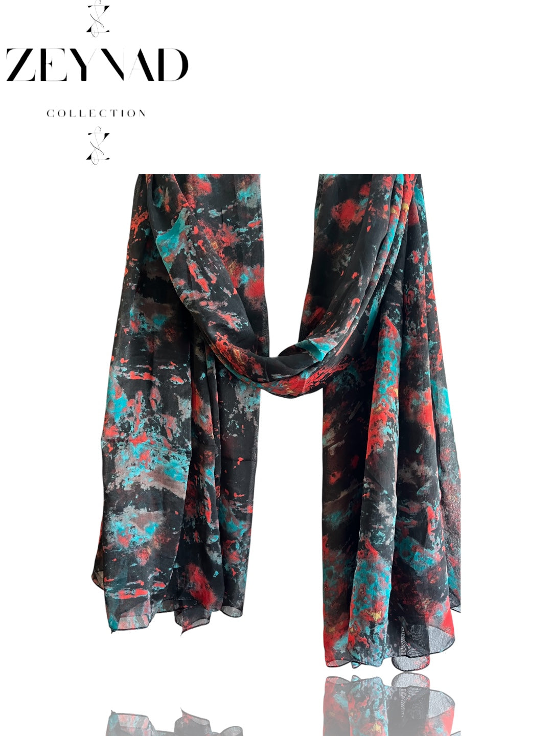 Chromatic blue-red chiffon hijab