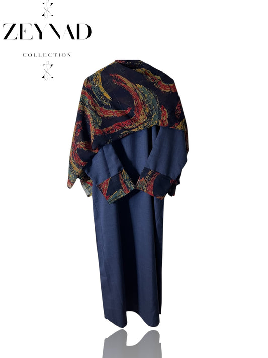 Navy Blue & Starry yellow matching dress & hijab set