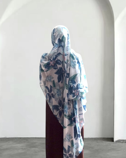 Light Blue Floral Modal Hijab