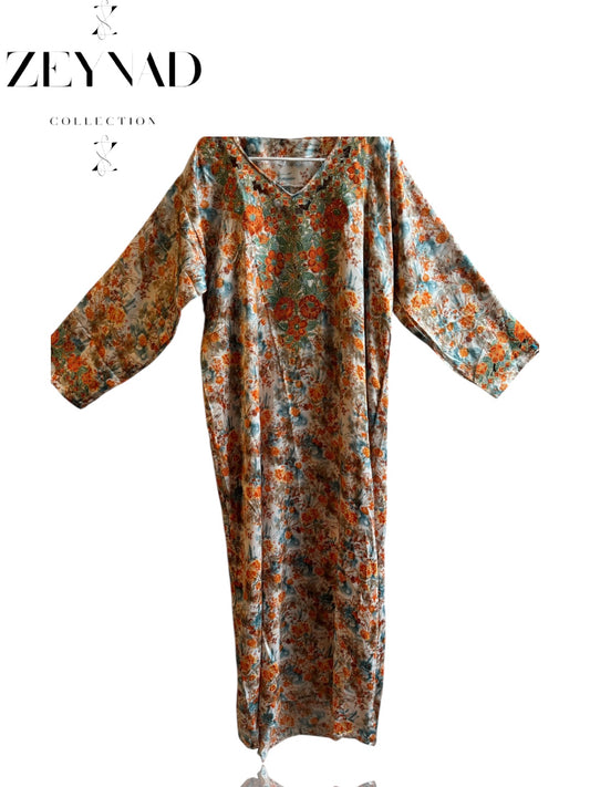 Orange Flow Jalabiya dress COMES WITH FREE HIJAB