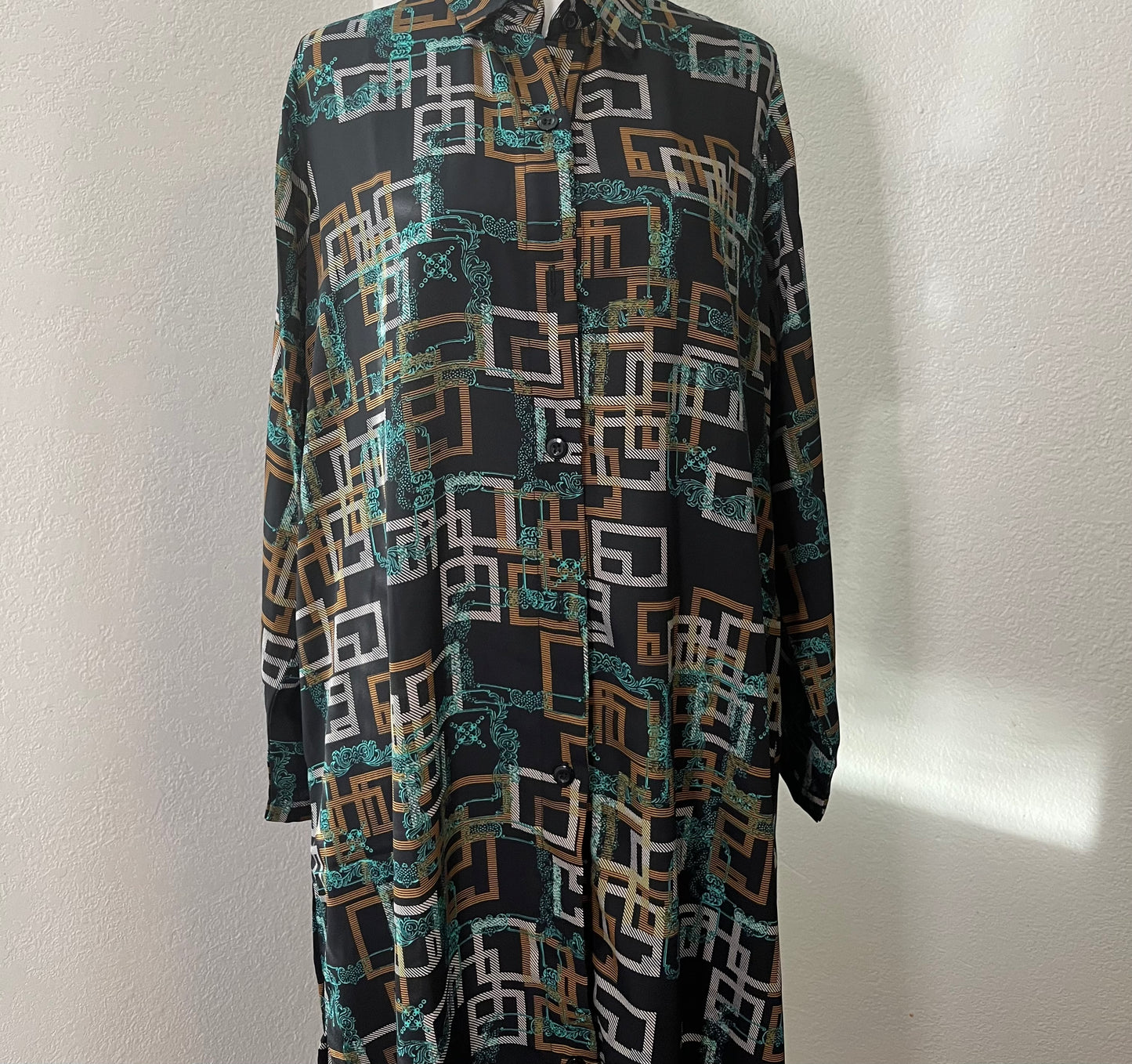 Green & Brown Buttoned Dress