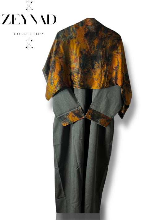 Dark Blue mixture orange matching dress & hijab set