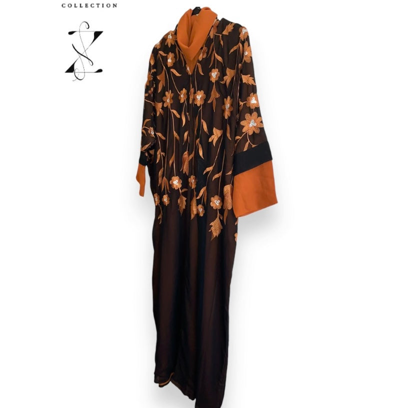 Handmade Orange open Chiffon Abaya