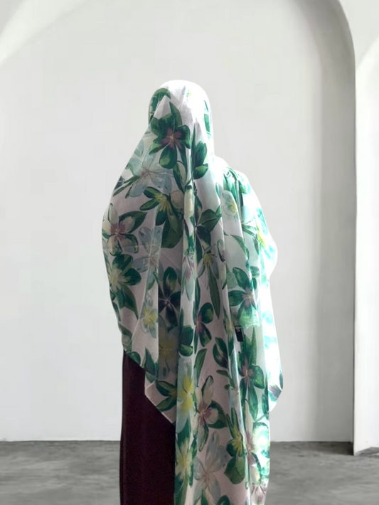 Light Green Floral Modal Hijab