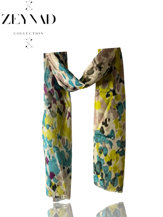 Yellow & blue wash faded watercolor modal hijab