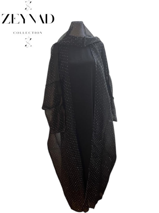 Premium Black with Sparkles 3 Pc Abaya with Scarf & Underdress
