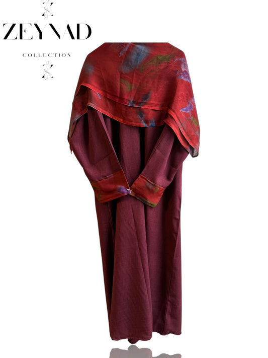 Starlight deep red & light red matching dress & hijab set