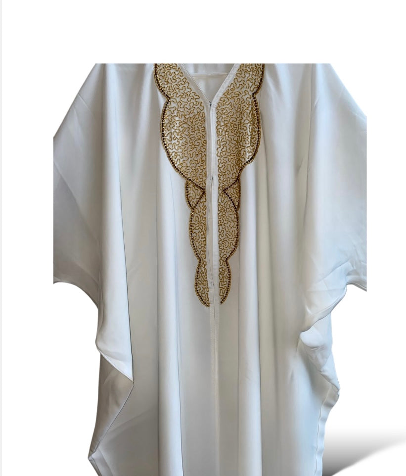 White & Gold open Abaya