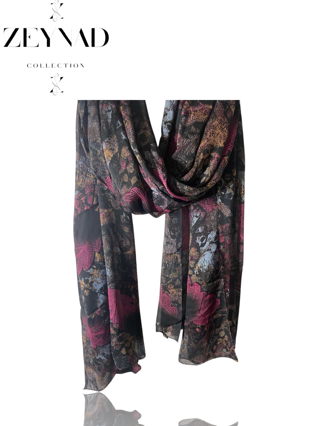 Forest Black Sea blue & pink chiffon hijab