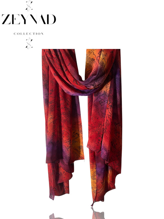 Neon red & purple chiffon hijab