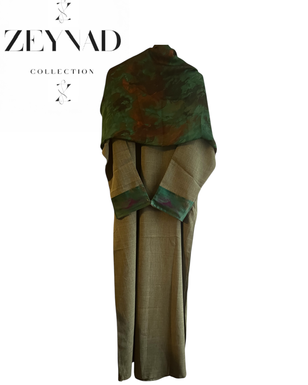 Intense fall green & mixture brown matching dress & hijab set