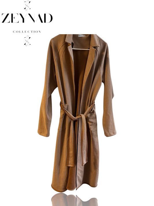 ZEYNAD Winter belted wool tailored trench coat in cream (Limited to 1)