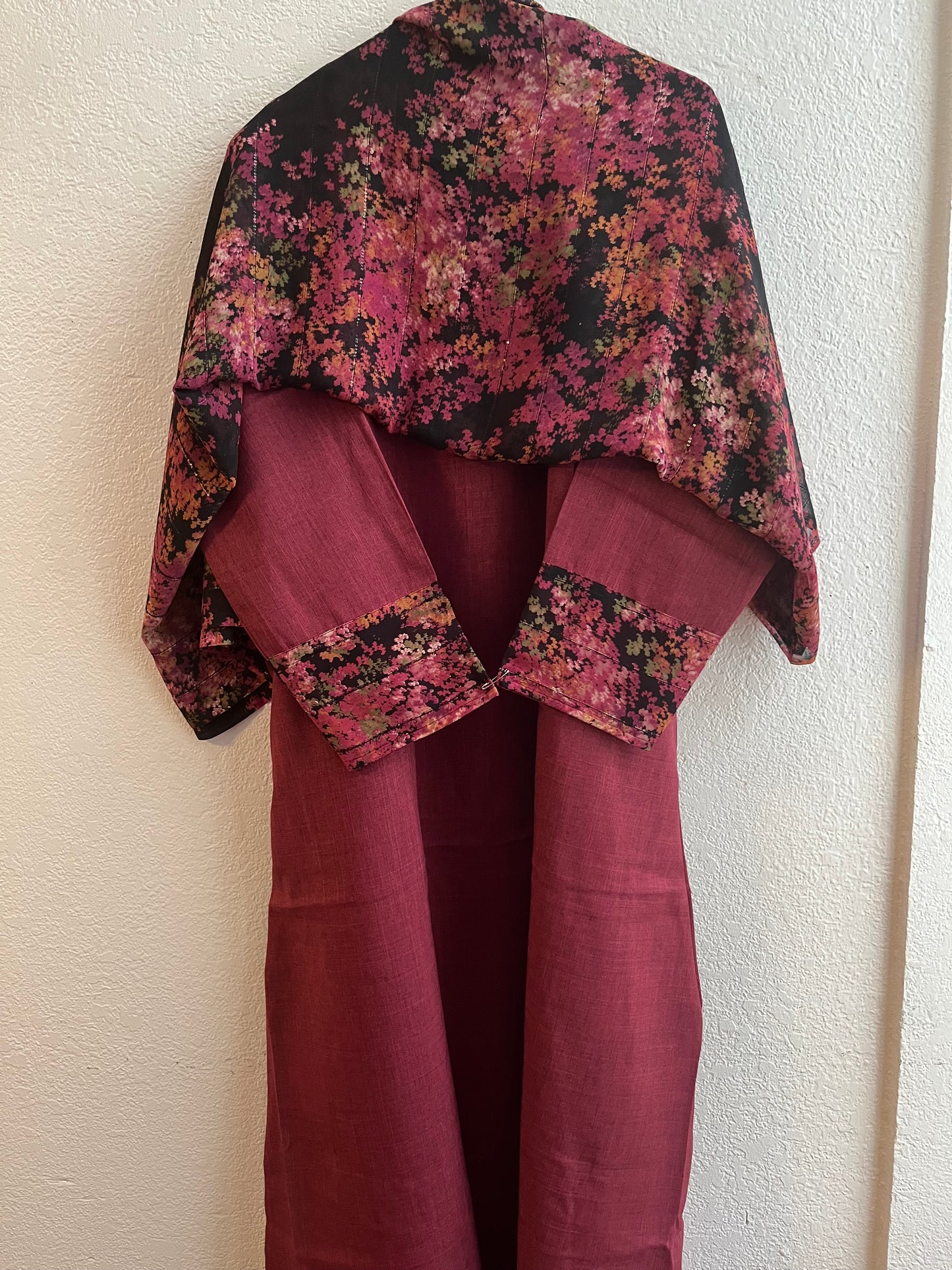 Intense autumn -red black lined matching dress & hijab set