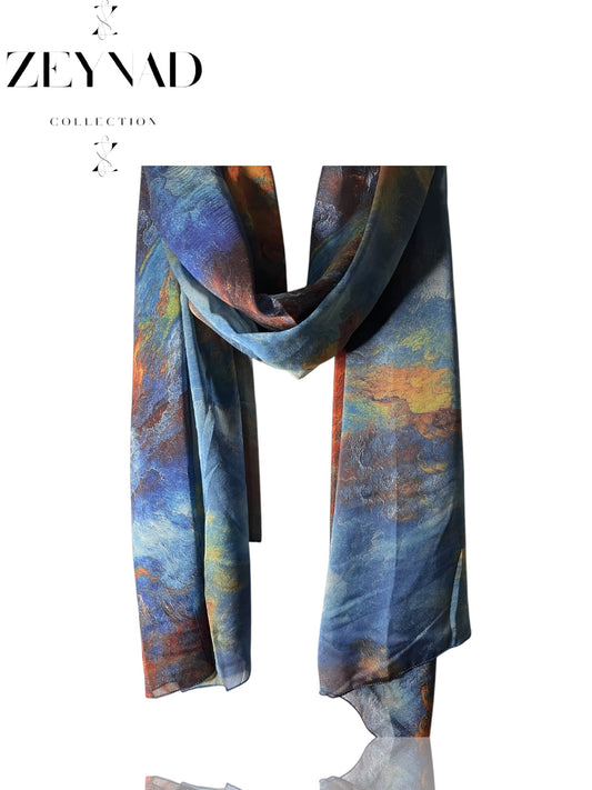 Vivid Navy Starry Night Watercolor Chiffon Hijab