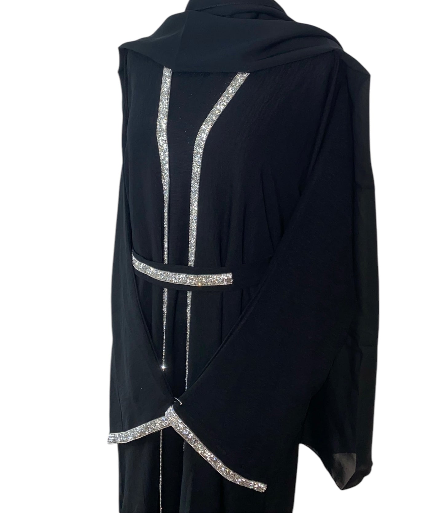 Black trim wave four piece Abaya