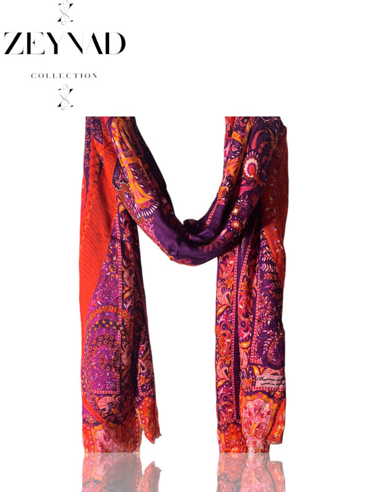 Fire Pink End String Design Hijab