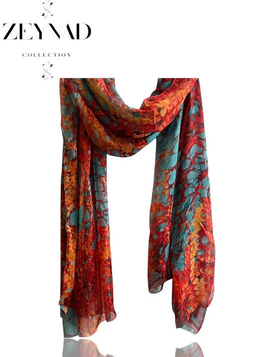 Intense electric orange & sun blue chiffon hijab