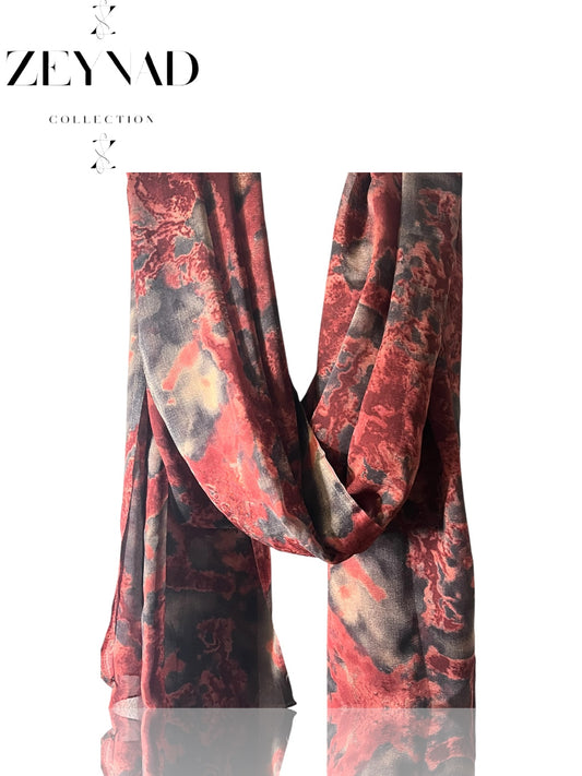 Vivid Dust Red Watercolor Chiffon Hijab