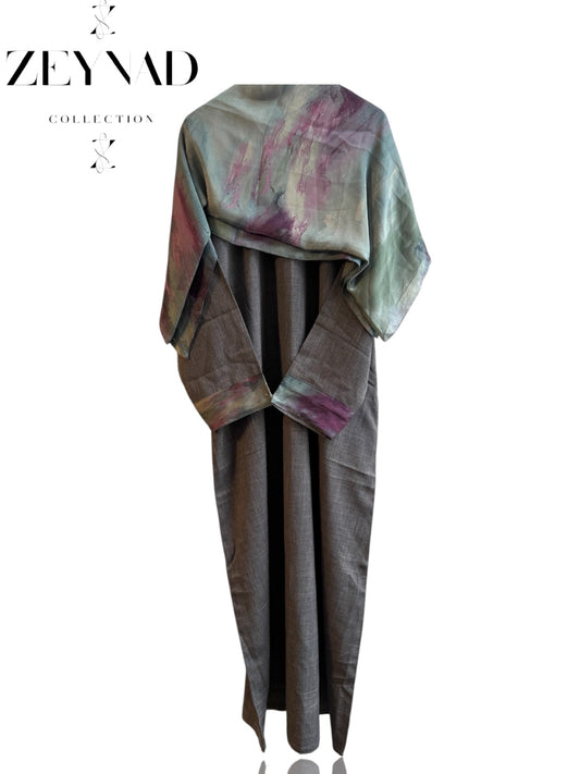 Starlight eternal grey & light washed lavender matching dress & hijab set