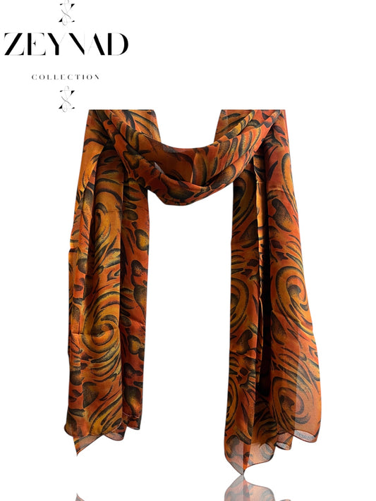 Intense orange & black swirl chiffon hijab
