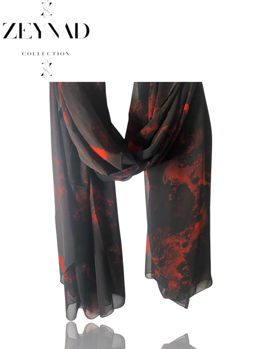 Midnight black & red chiffon hijab