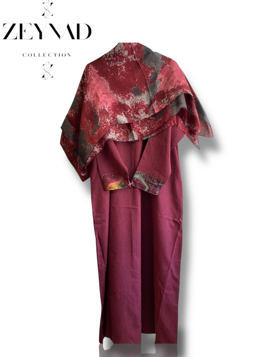 Pink Burgundy matching dress & hijab set